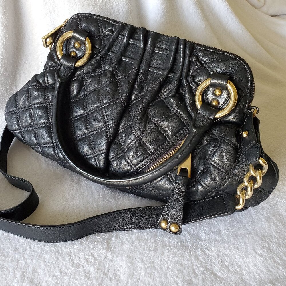 Marc Jacobs Black Quilted Leather Cecilia Satchel with Gold Hardware